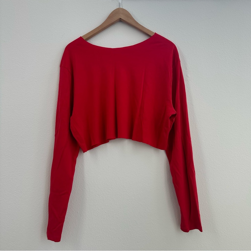Apple Red long sleeve cropped top off the shoulder T-shirt - Picture 5 of 5